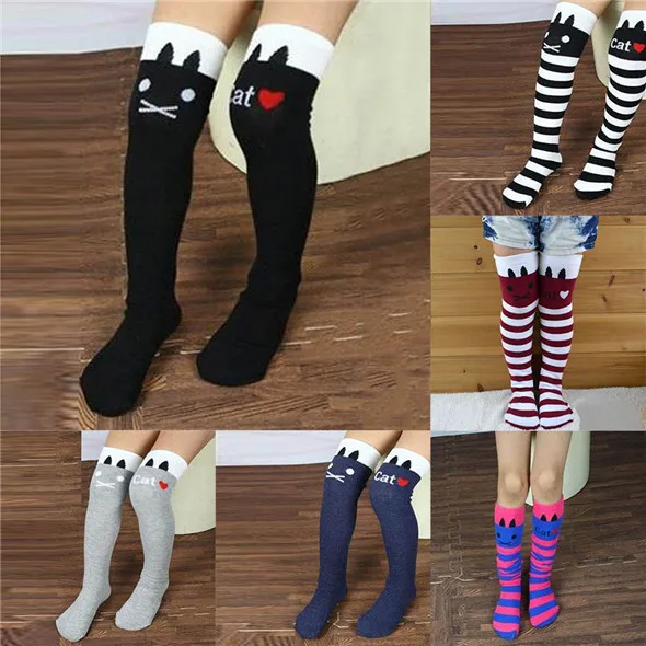 New Toddlers Kids Girls Knee High Socks School Cotton Tights Striped Stockings for Girls 1 8Y