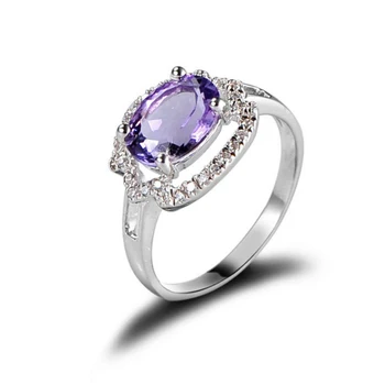 Wholesale Simple Design 925 Sterling Silver Ring with Clear Amethyst