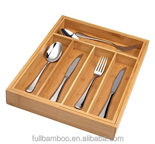 Бамбуковый органайзер для столовых приборов, бамбуковый ящик-органайзер, поднос, бамбуковый расширяемый органайзер для столовых приборов, лоток