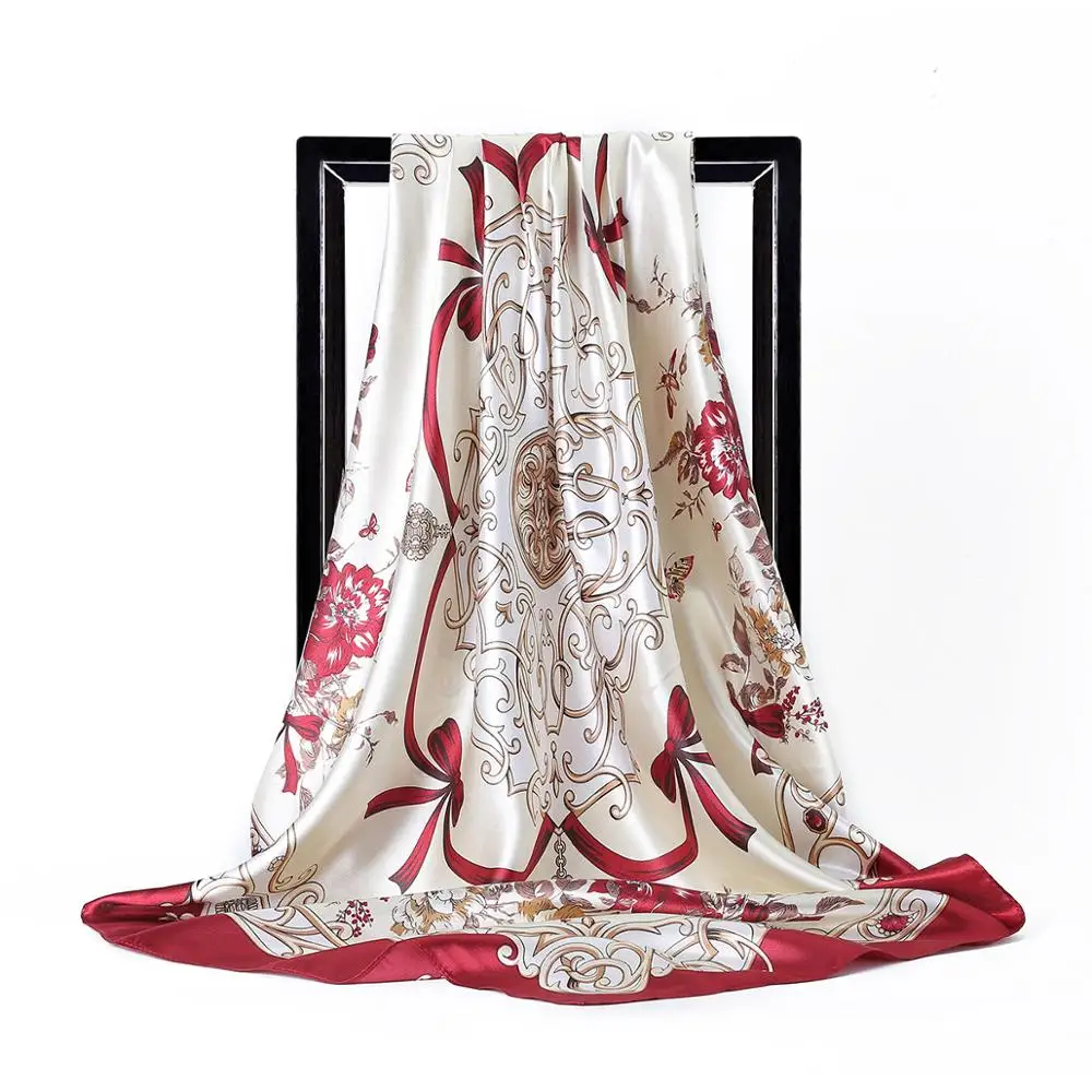 Floral Print Satin Silk Hijab Scarf 90x90cm Square