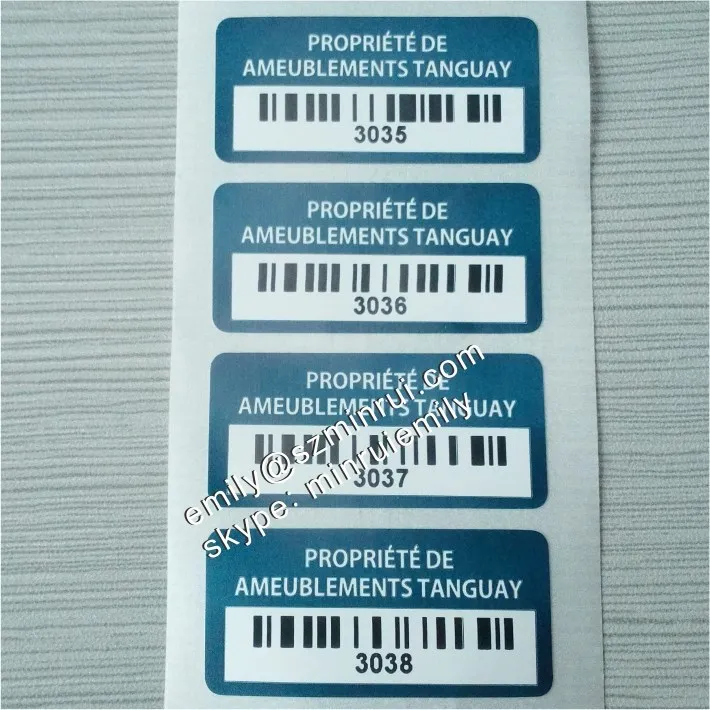 Custom Nonremovable Asset Tag Self Destructible bar Code Stickers