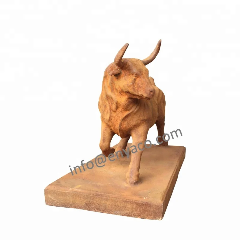 Giant Iron Casting Lifesize Charging Bull Statue Figure on Plinth, Garden Lawn Ornaments Large Animal Sculpture
