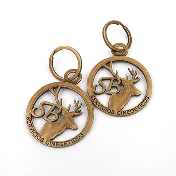 Stylish Design Custom Made Casting Shape Deer Animal Brand Logo Carved Metal Keychains for Promotional Gifts