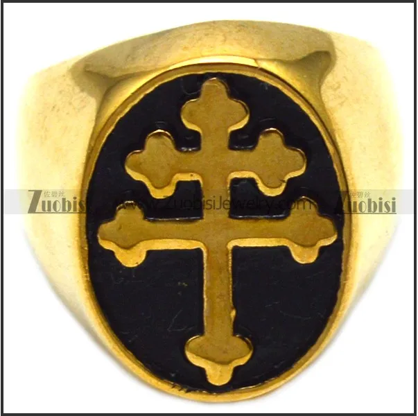 stainless steel cross of lorraine ring gold