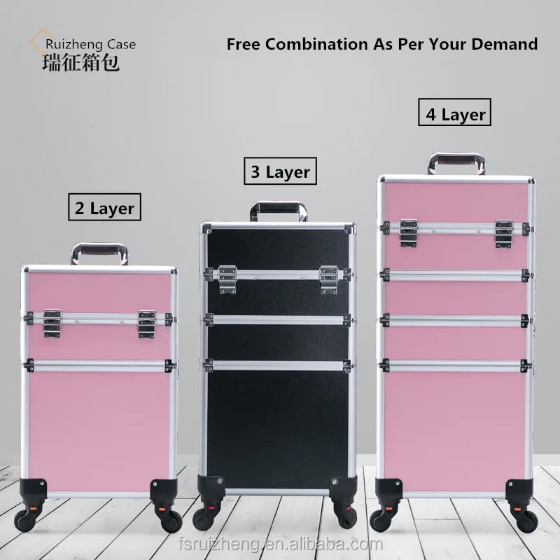 4 in 1 Multifunctional  Trolley Cosmetic Case with Detachable 360 Degree Wheels Rolling Makeup Case