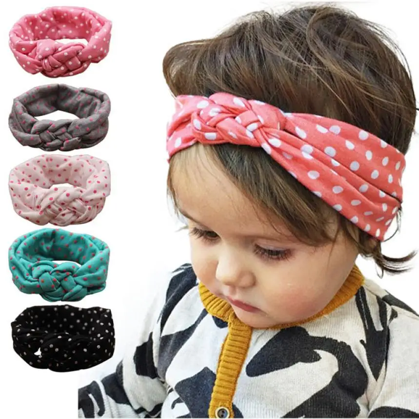 Stylish 1pcs Lovely 5Color Cotton Elastic Dot Cross Weave Twist Headband Angel Baby girl Hairband for