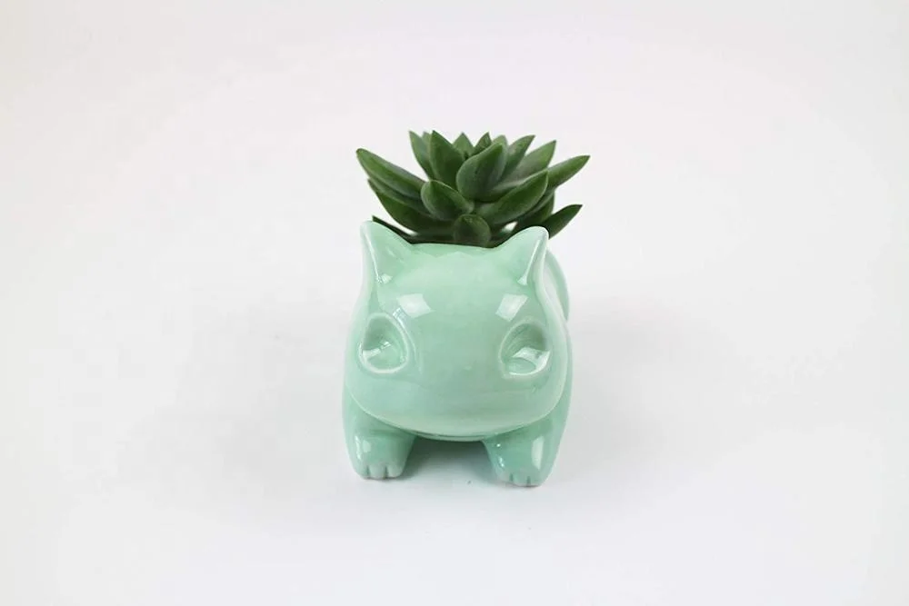Green Ceramic Flowerpot Glazed Pottery Cheap Small Mini Bulbasaur Flower Pot