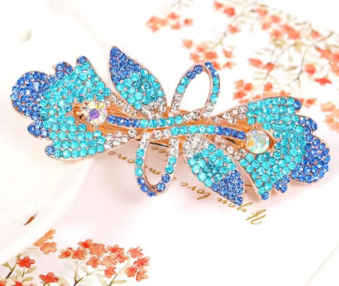 Модная женская заколка KBFJ04A в форме листа, элегантные аксессуары для волос со стразами