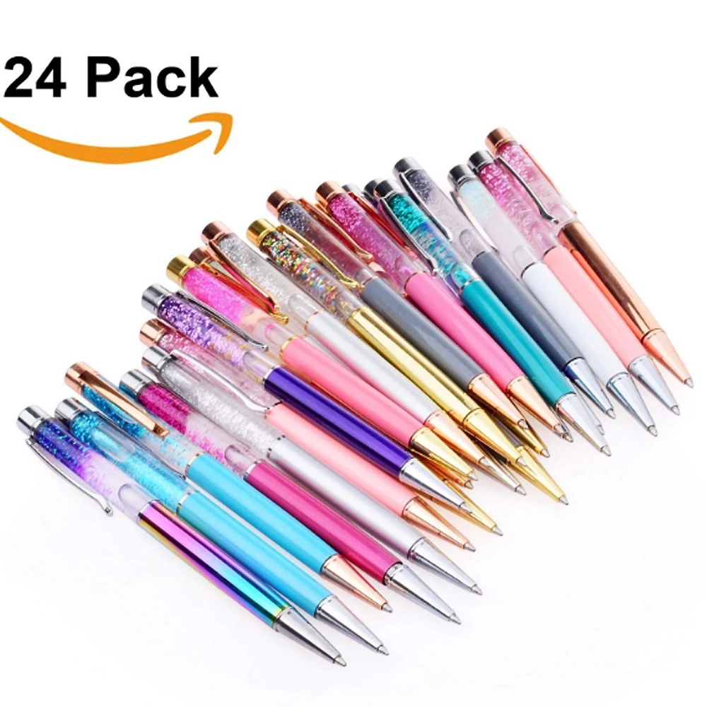 Penne A Sfera Glitterate - 6 Pezzi, Inchiostro Nero 1.0 Mm, Metallo, Design A Goccia D'Acqua - Foto 5