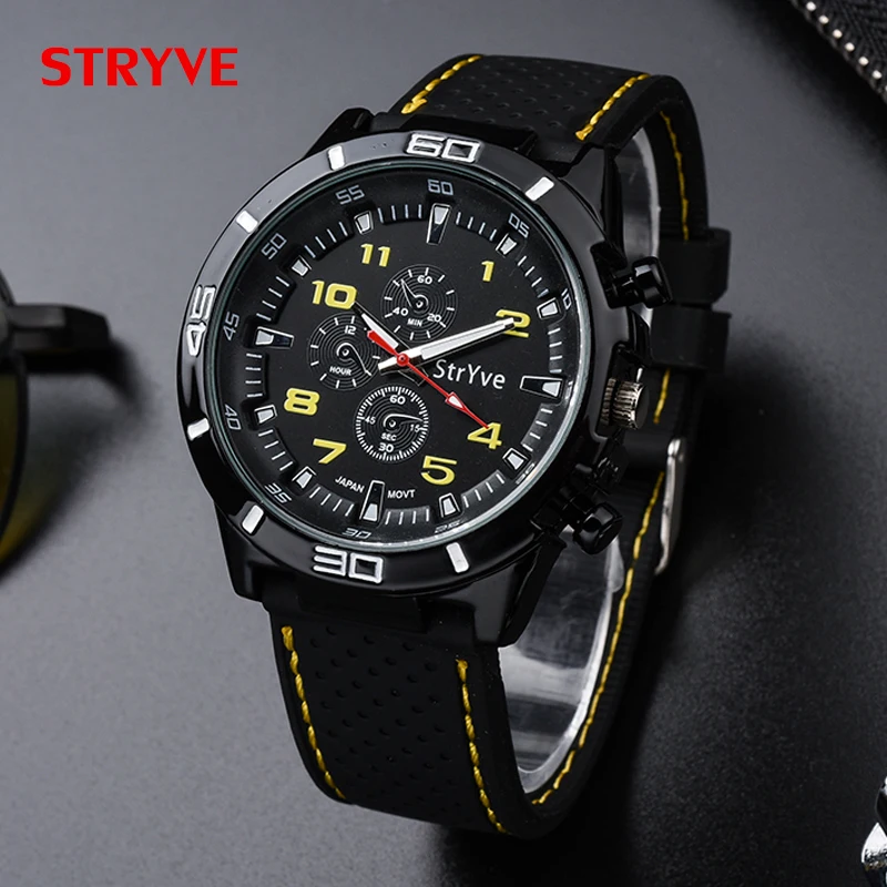 New Design Stryve Brand Speed Racing Japan Quartz Movement Classic Black Silicone Sports Men Watch  Relojes Hombre