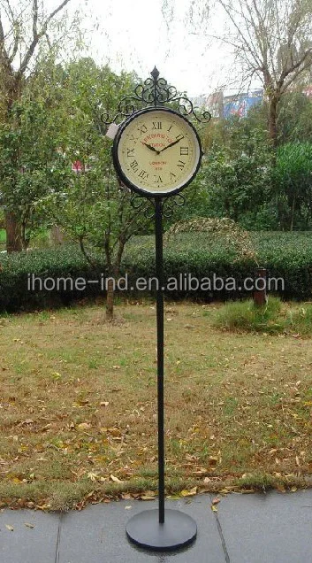 Blanc Vintage Art Design Double Face Horloge Murale En Métal Gare Ronde Horloge Supports Support