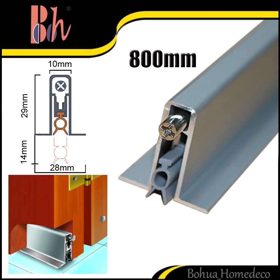 800mm Automatical Drop Down Door Bottom Seal Aluminium U Type Edge Hidden Groove Weatherstrip for Hotel Interior Wooden Door M03