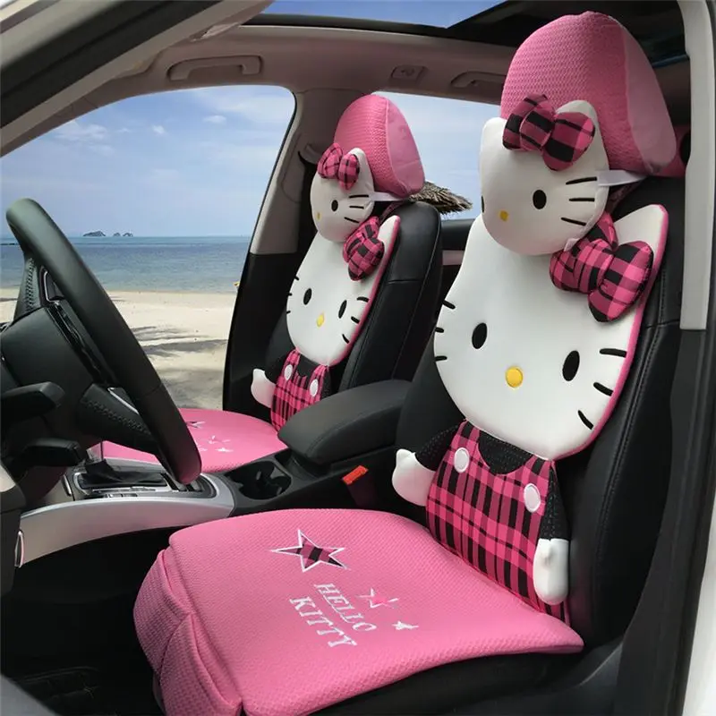 girl's woman's cute hello kitty brand fashion ice silk pink universal car  seat cover set