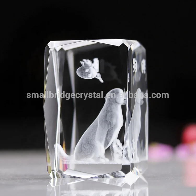 Modelo de cristal grabado con láser en 3D de perros para decoraciones y regalos de recuerdo