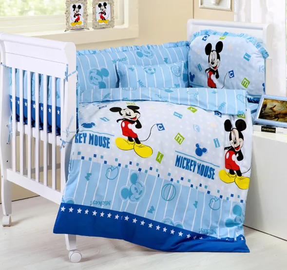 Promotion 10PCS Mickey Mouse baby girls bedding sets cot quilt bed sheet baby care bumpers matress
