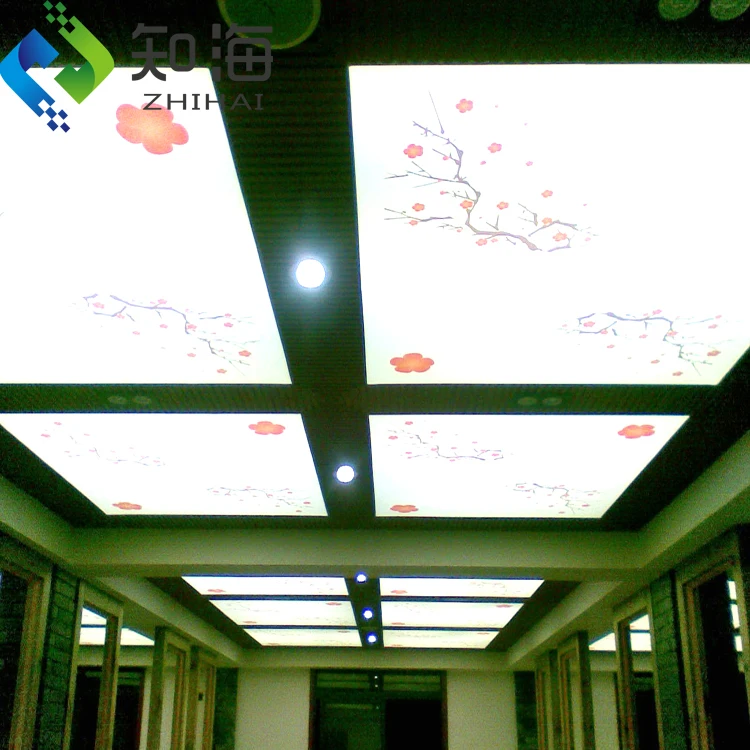 ZHIHAI Dimmable Light Box Rectangle Irregular Fireproof Lightweight Decorative Artistic Pvc 3d Ceiling Panel