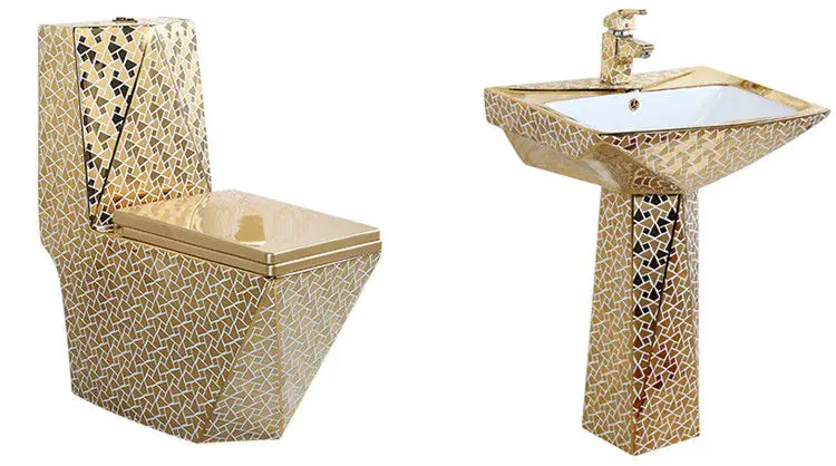 Bathroom Ceramic One Piece Washdown Gold Pattern Diamond Shape