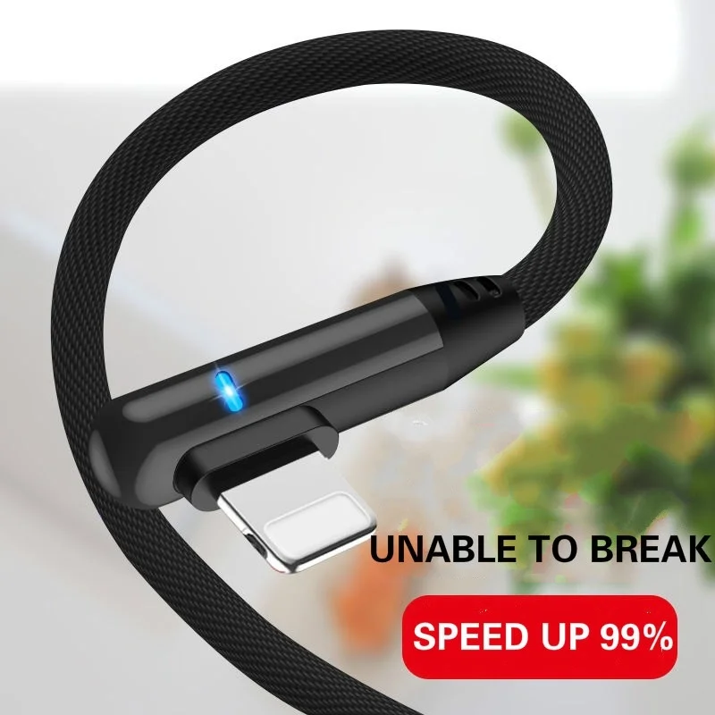 Светодиодный индикатор 90 градусов USB кабель для передачи данных iPhone mirco usb Кабель зарядного устройства L Тип быстрой зарядки и