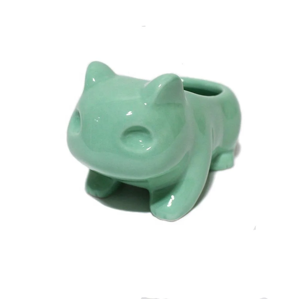 Green Ceramic Flowerpot Glazed Pottery Cheap Small Mini Bulbasaur Flower Pot