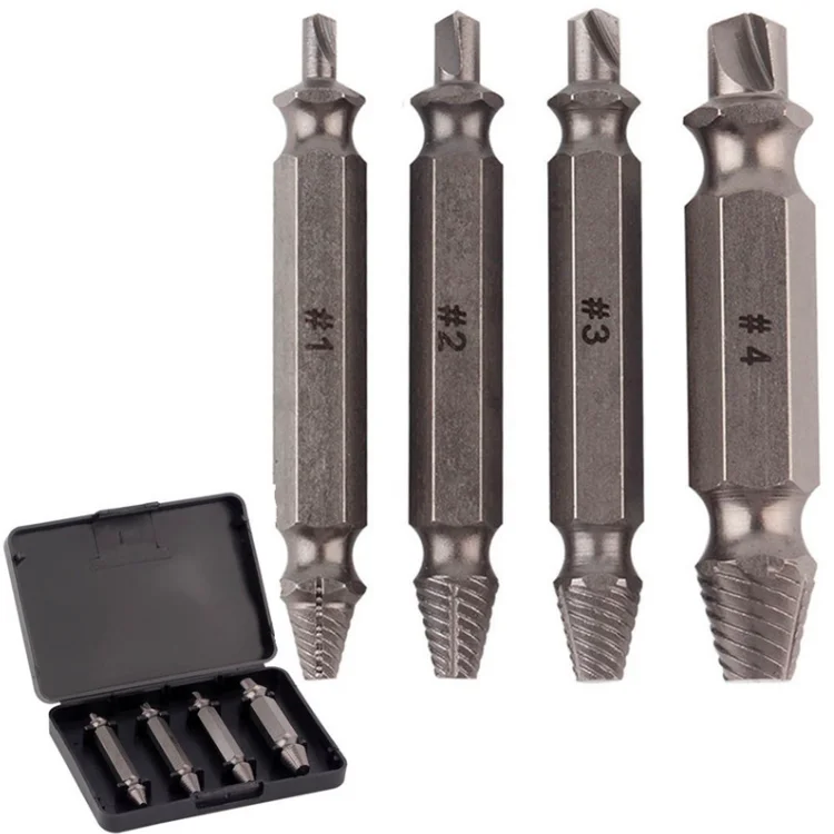 4pcs Screw Extractor Drill Bits Guide Set Removal Broken Damaged Screw Bolt Out Wood Bolt Stud Remover Tool Kit 1/2/ 3/4# 
