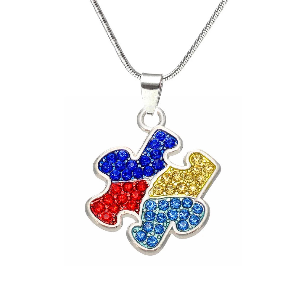 Husuru Jewelry Rhodium Plating Crystal Puzzle Piece Autism Jigsaw Pendant Necklace With Snake Chain For Awareness Gifts Buy Autism Necklace Puzzle Piece Pendant Necklace Awareness Pendant Necklaces Product On Alibaba Com