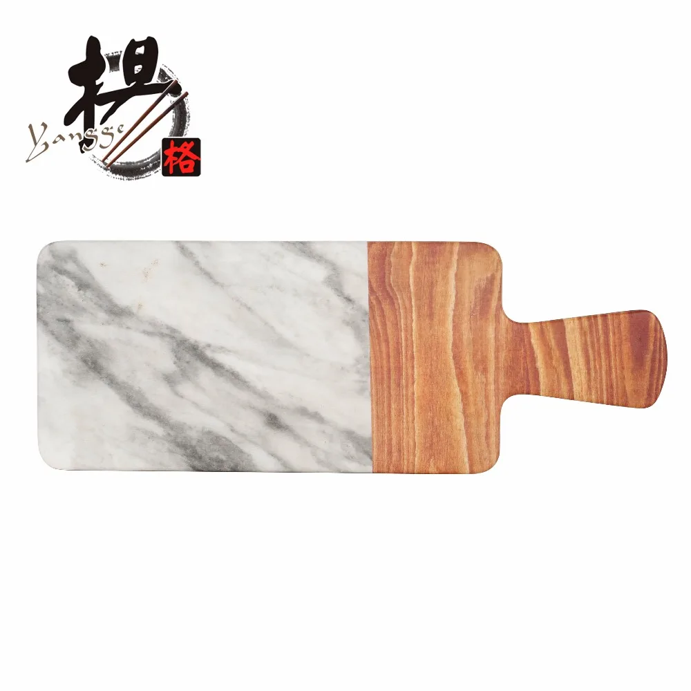 The Latest Double Color Melamine Cheese Board with Handle Flat Oak Wooden Serving Plate