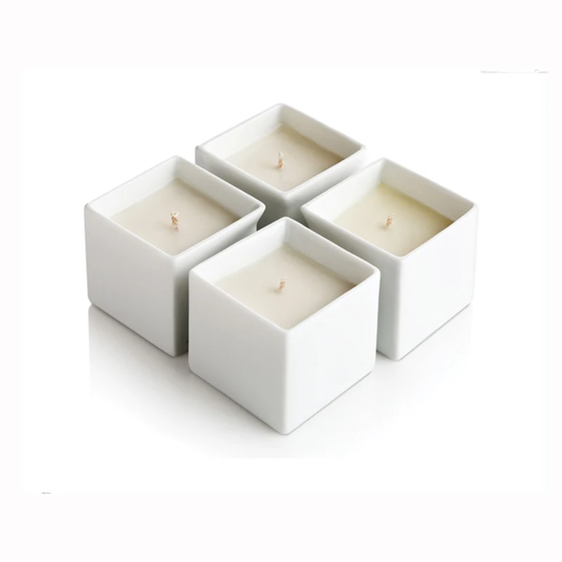 Massage Oil Square White Ceramic Candle Jar With Spout