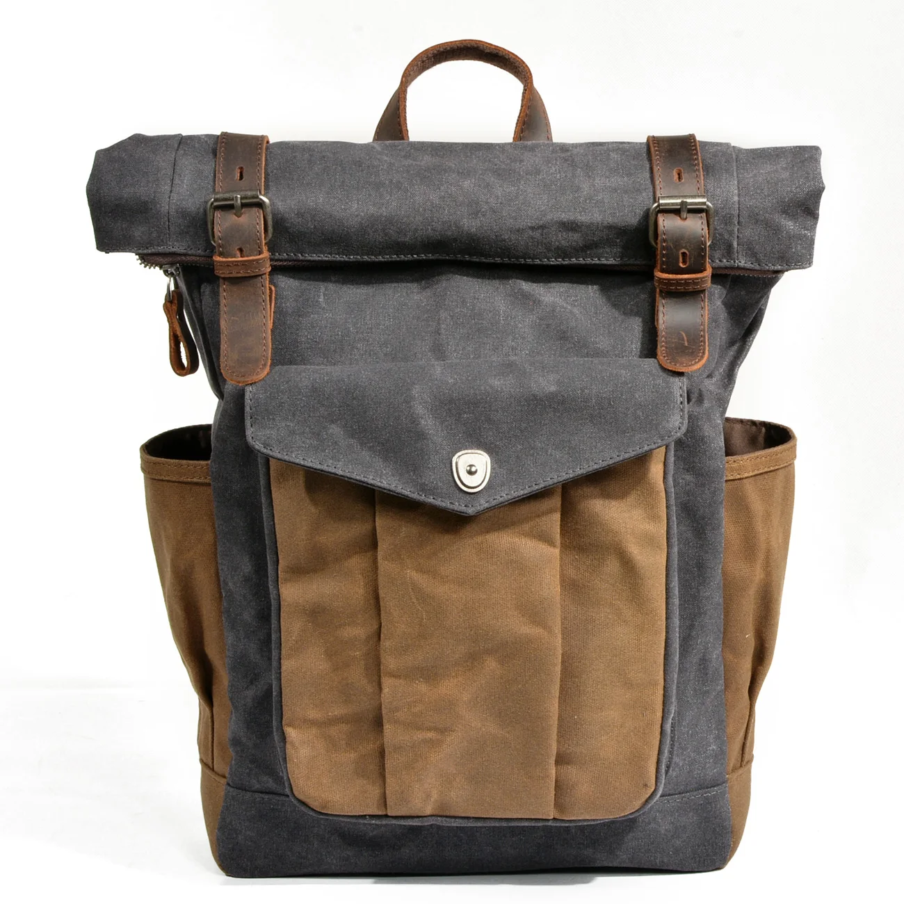 Guangzhou Eco-friendly canvas genuine leather fashion design elegant backpack men outdoor leisure backpack