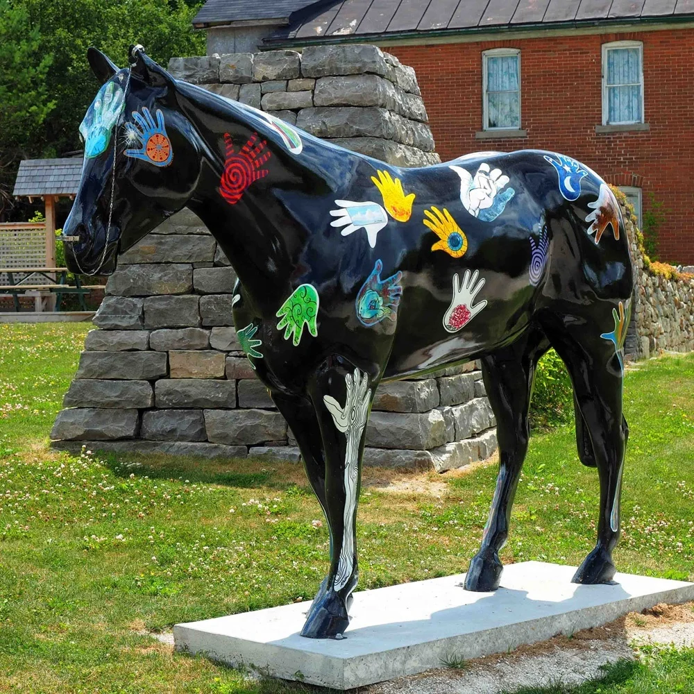 custom outdoor life size fiberglass painted horse statue