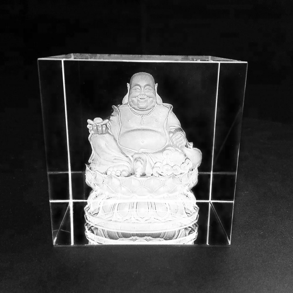 Honor of Crystal 3D Laser Etched Hologram Crystal Glass Cube Paperweight