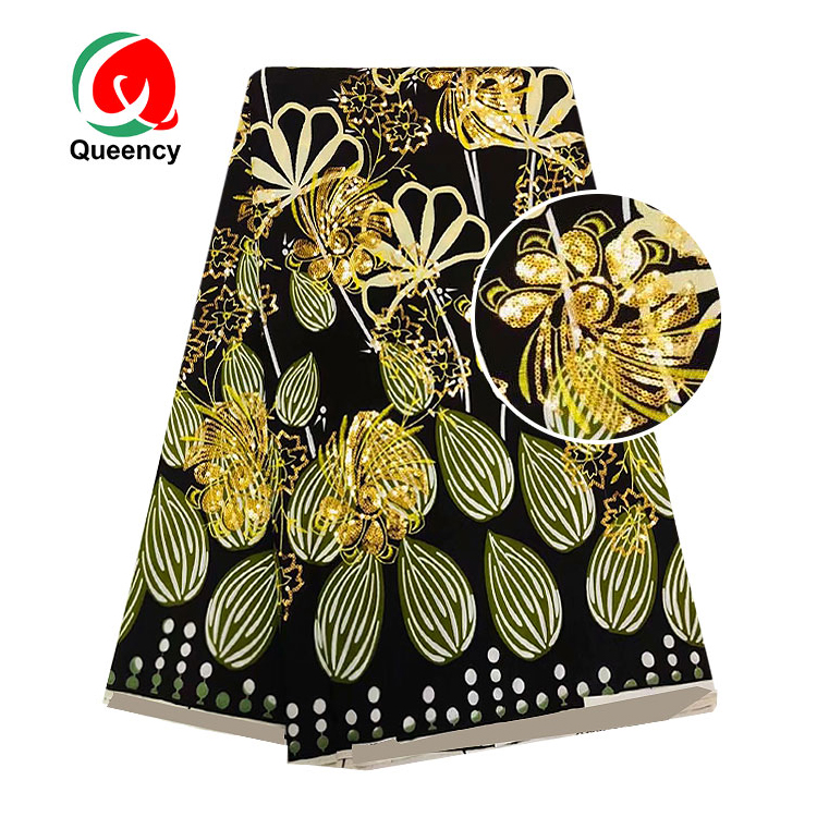 
Новый Модный Блестящий вышитый цветок Queency, африканская ткань с принтом воска Анкары, 6 ярдов 