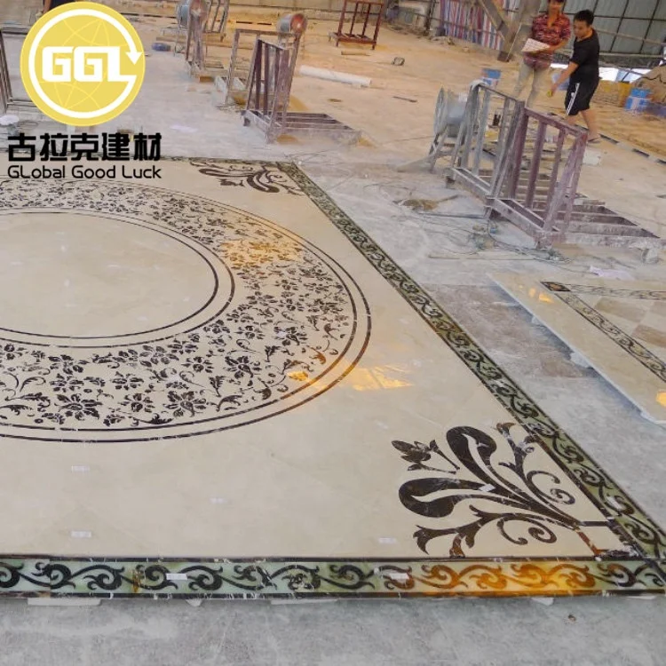 Fashion Lobby Cream Marfil Marble Waterjet Medallion Marble Flooring Design For Hotel