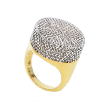 Promotion fashion hip hop micro pave china cz round shape two tone color men's big rings