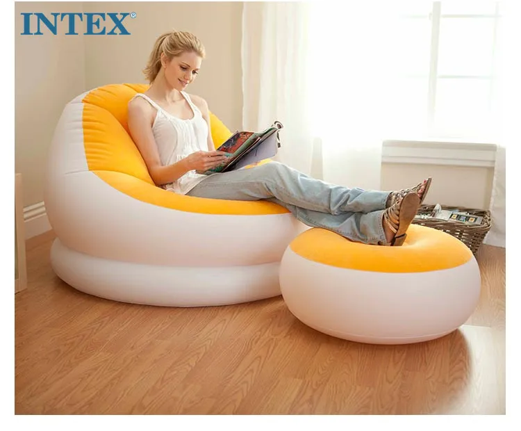 Intex 68572 Traditional Style Inflatable Air Chair Comfortable One Seat Sofa Alternative for Living Room Foldable Plastic Design