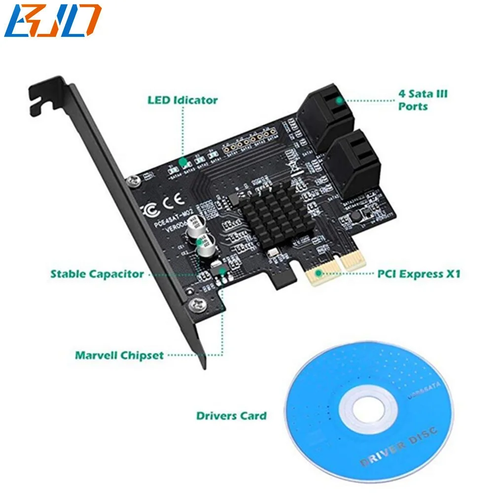 Carte PCI-E Vers 4 Ports SATA 3.0 - Contrôleur 88SE9230 - Support RAID 0,1,10 - Compatible 6 Gb/s - Pour PC, Stockage