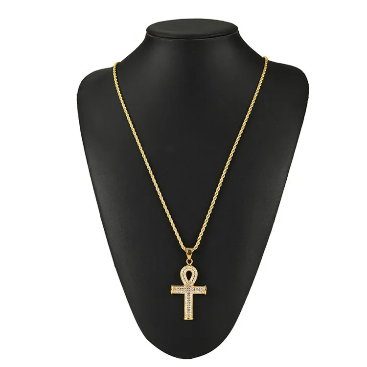 Wholesale Mens Charm Necklace Ankh Key Pendant Crystal Stainless Steel  Cross Necklace For Men From m.