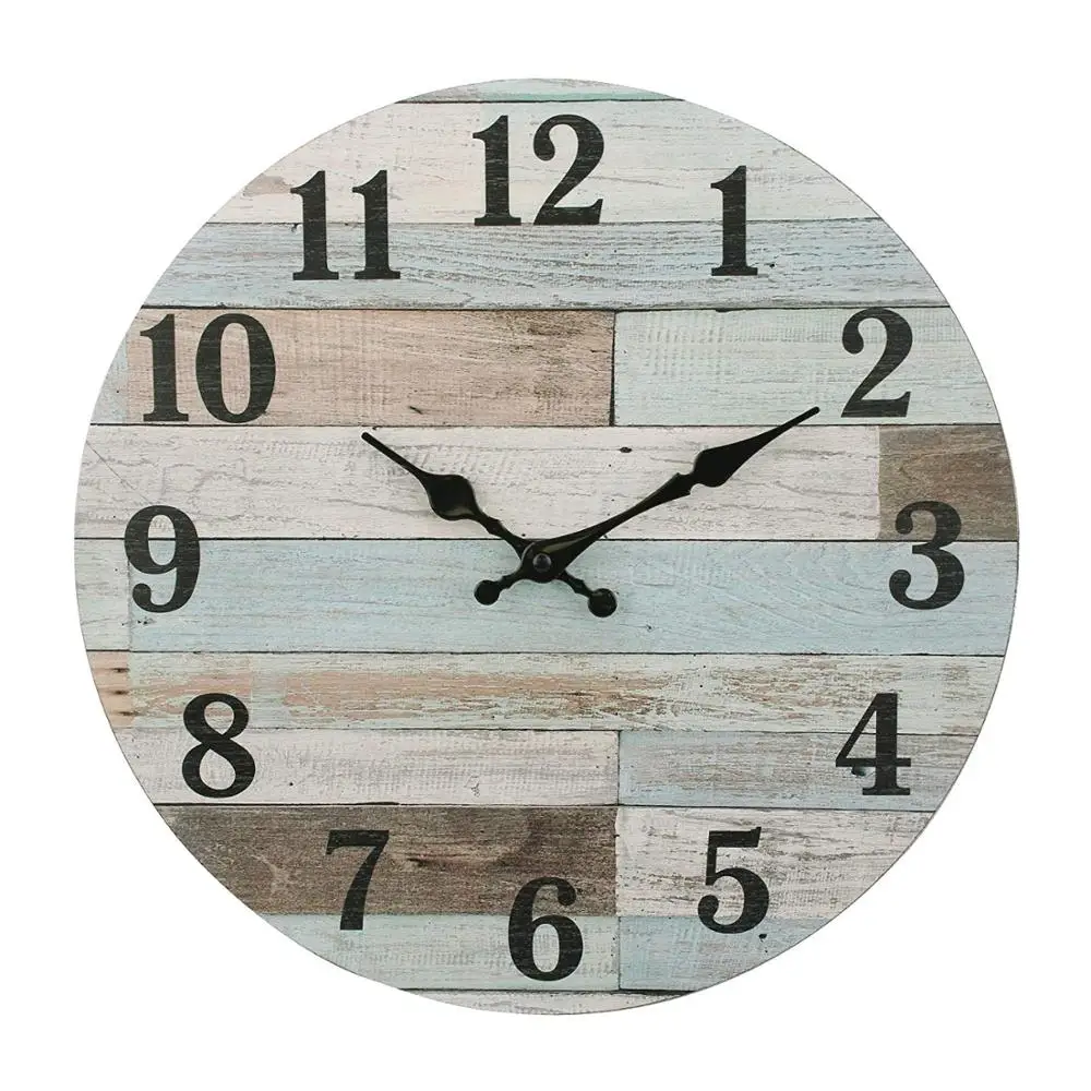 Cheap Vintage Distressed Coastal Worn Blue 14 Inch Round Wood Hanging Wall Clock Buy Blue Wood Wall Clock