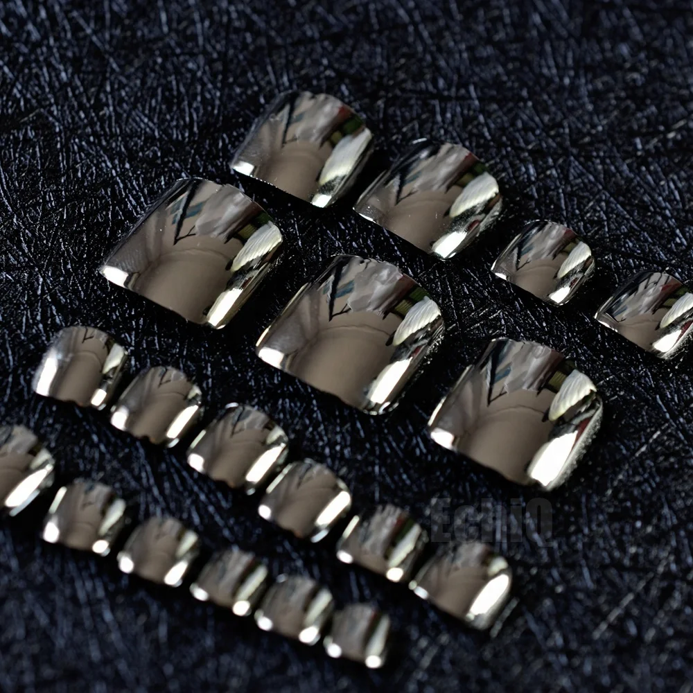 Темное серебро пальцы ногтей зеркало серого и серебряного цветов накладные ногти для ног блестящие 24 шт. женские Маникюрные Типсы