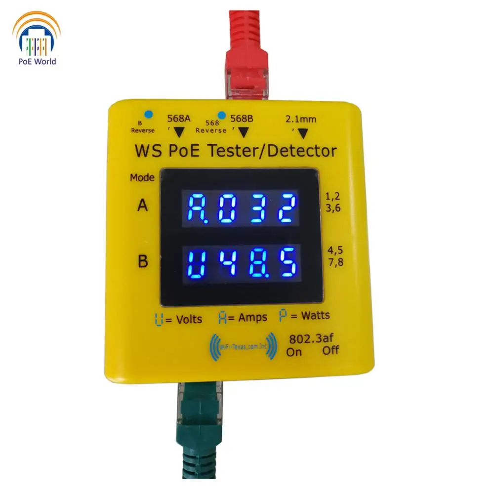 Встроенный тестер для power over ethernet, дисплей от 20 в до 56 в, активное использование питания в 802.3af/at Пассивный PoE при 10/10/1000 данных