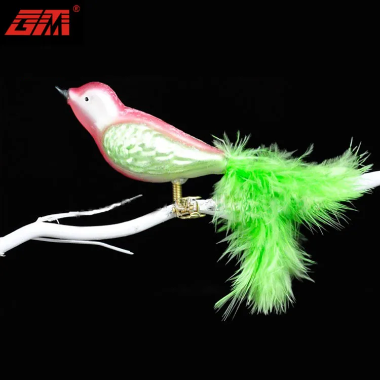 Factory direct sale artificial bird figurine made in glass with clip for christmas decoration and gifts