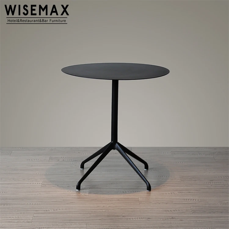 WISEMAX FURNITURE Danish Design Coffee Shop Dining Table Creative Metal Base ABS Plastic Wooden Top Round Folding Coffee Table