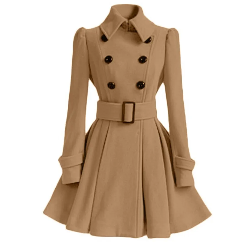 Fit And Flare Winter Belt Buckle Mid-long Trench Coat Double Breasted Coat  Long Sleeve Casual Dresses Women E10896 - Buy Trench Dress Women,Long