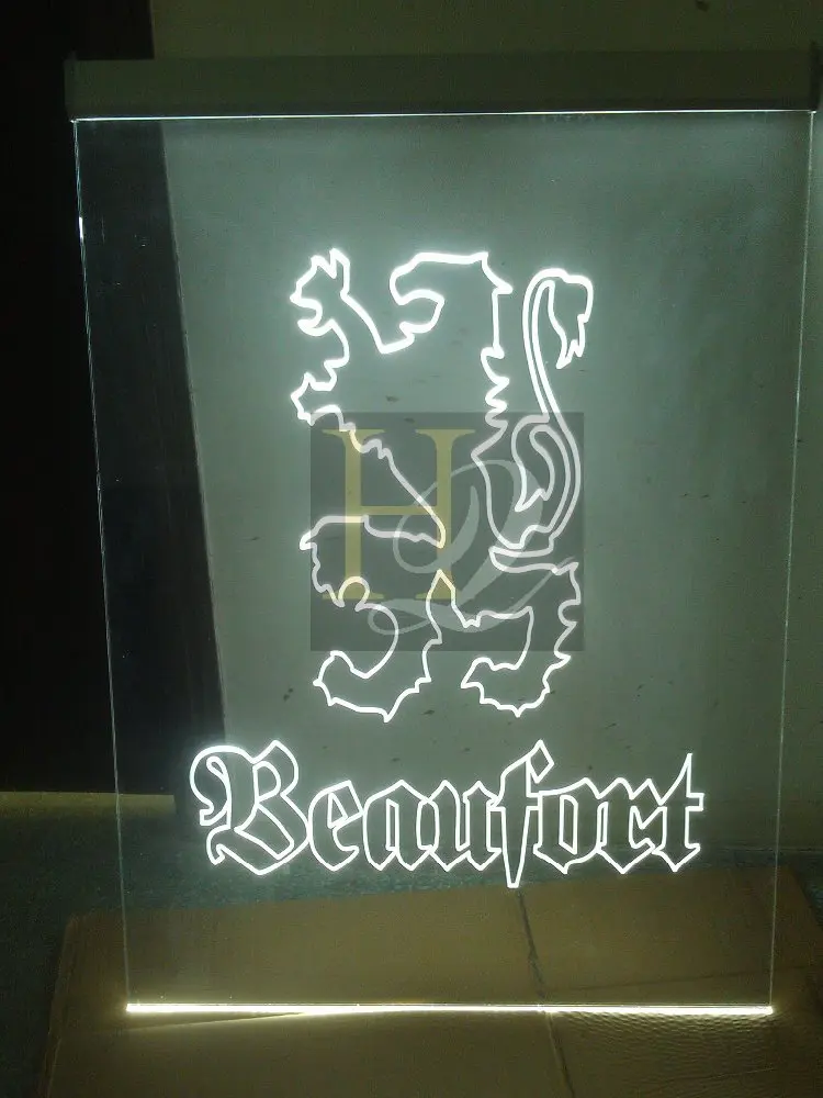 Popular Hot Sale Table Top LED Edge Lit Sign With Aluminum Base 3D Laser Engraving Design Acrylic Signs with Logo Engraving