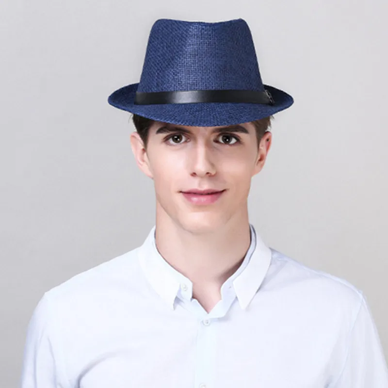 Соломенная шляпа с полями для мужчин, Пляжная Шляпа-трилби, летняя