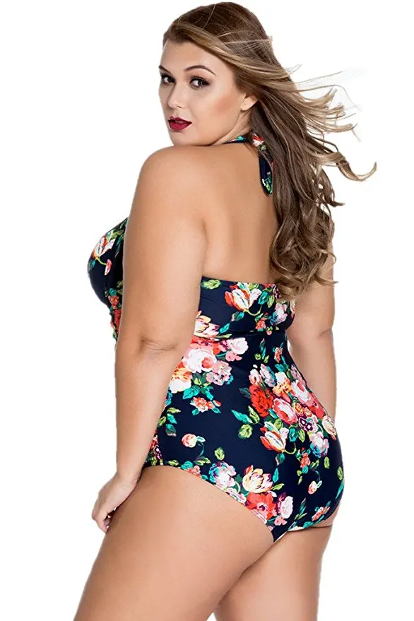 Оптовая продажа Индивидуальный Женский винтажный слитный купальник KY в стиле ретро монокини с цветочным принтом для полных