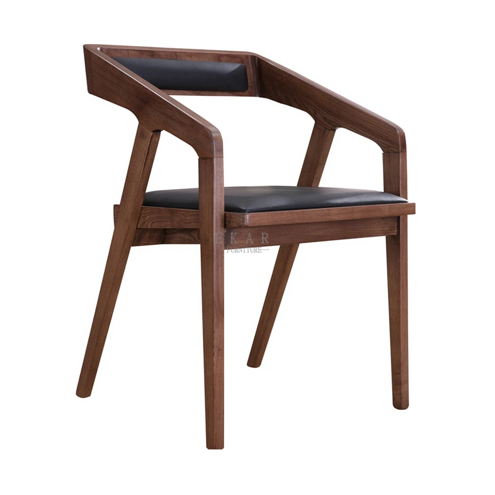 Walnut Color Solid Wood Black Leather Dining Chair Buy Wooden