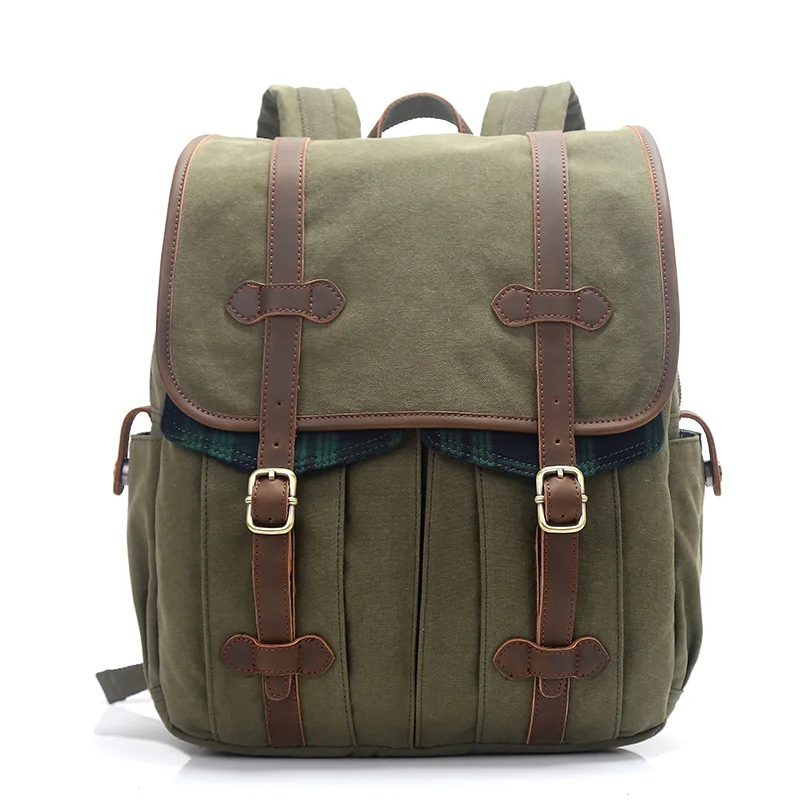 Vintage Waxed Canvas With Leather Trim Outdoor Backpack School Backpack Knapsack Bag