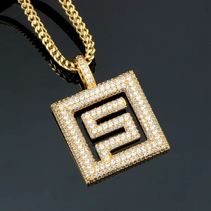 Best Quality Geometric Figure Design Gold Plated Iced Pendant Necklace Hip-Hop Style Zircon Stones Fashion Mainly Made Brass