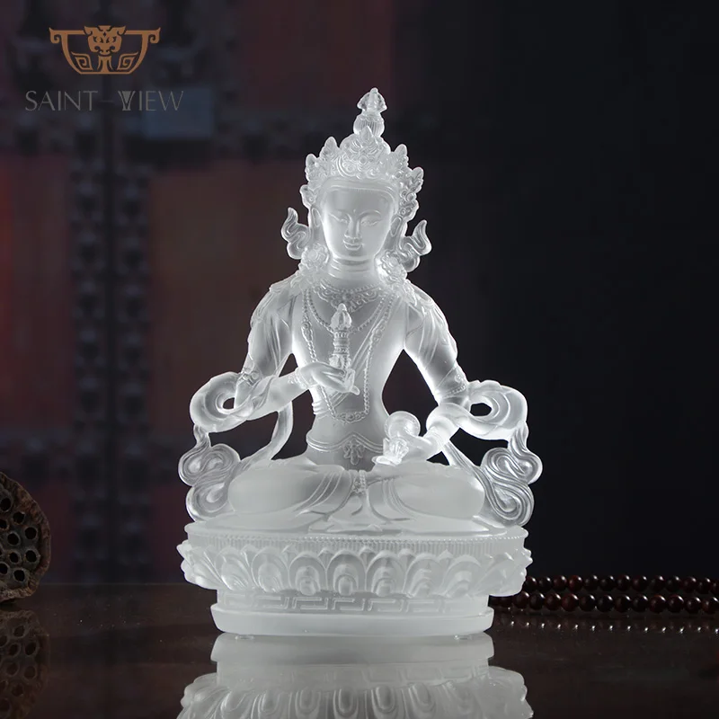 Casting Crystal Vajrasattva White Frosted Crystal Tibet Liuli Buddha Statue Sculpture