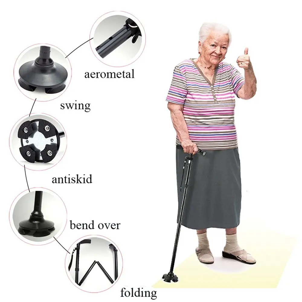 Folding Walking Cane, Elerly Walking Stick, Portable Collapsible Walking  Stick Hand Walking Stick With LED Light & Anti Slip Bottom For Seniors Men  Women, 360 Degree Rotating, 